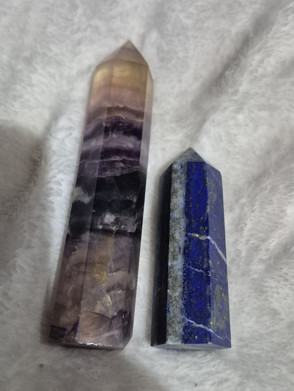 Natural Amethyst and Lapis Lazuli Polished Tower Set - Purple & Blue